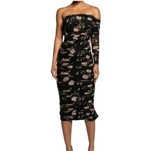JLUXLABEL Ruched Floral One Shoulder Gown Dress